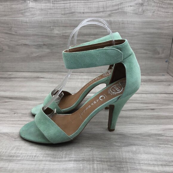 Jeffrey Campbell Heel Sandals Womens 9 Mint Green Suede Hook and Loop Shoes - Picture 4 of 11
